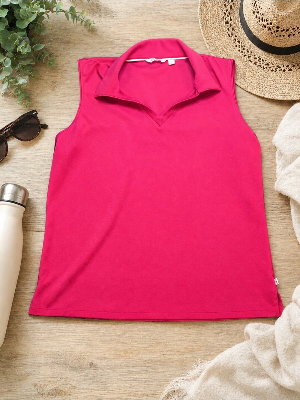 Lady Hagen Hot Pink Sleeveless Polo Tank Top